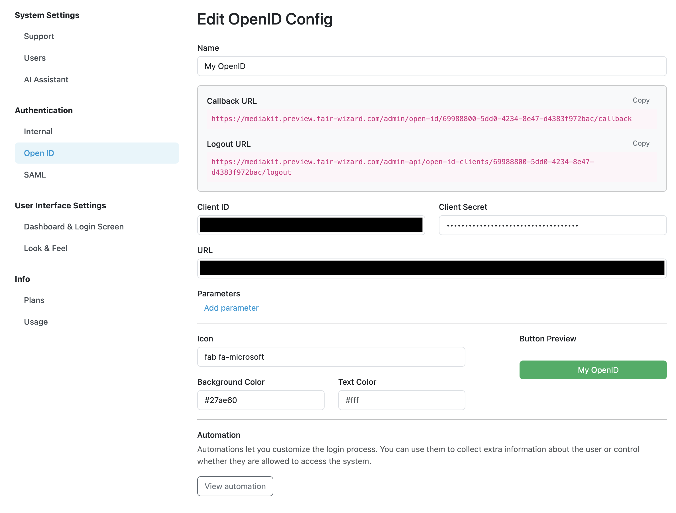 Open ID Settings - FAIR Wizard 4.16 documentation