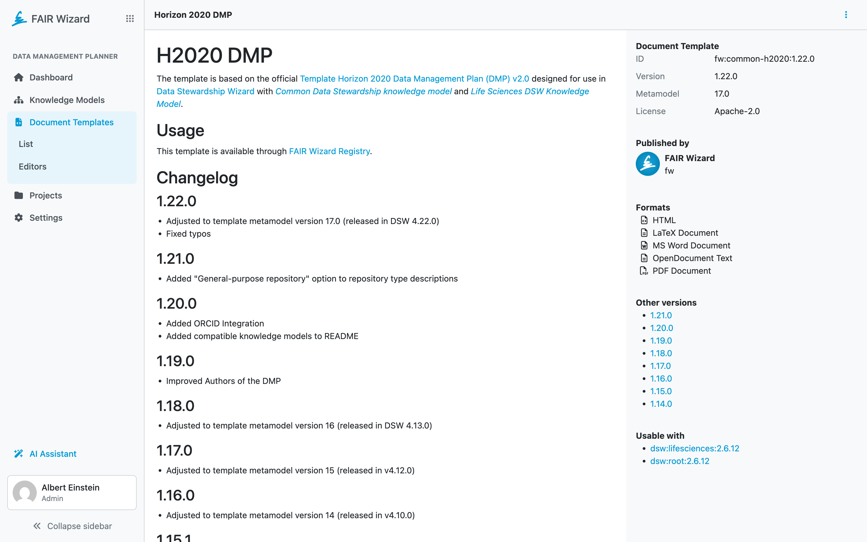 Document Template Detail - FAIR Wizard 4.22 documentation